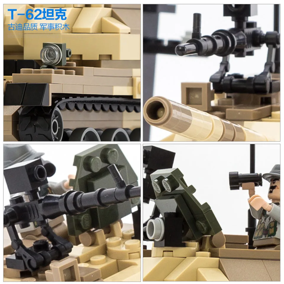 

GUDI Military Technic T-62 Tanks 3D Model Building Block Set WW2 Soldiers SWAT War Army Figures Mini Diamond Bricks Toys for Boy