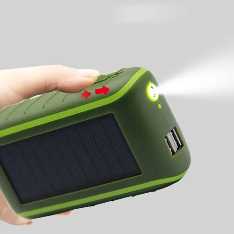 

8000mAh Hand Crank Solar Power Bank Charger Portable Waterproof LED Flashlight 24BD