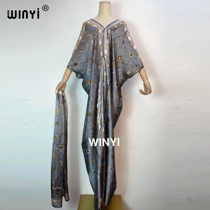 2021 Summer Women Letter Print Sexy V-Neck Thigh Slit Maxi Dress Long Sleeve Elegant Boho Beach Dress Casual Long Dresses
