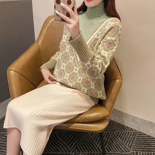 

High neck sweater women's thick autumn winter New Retro sweater