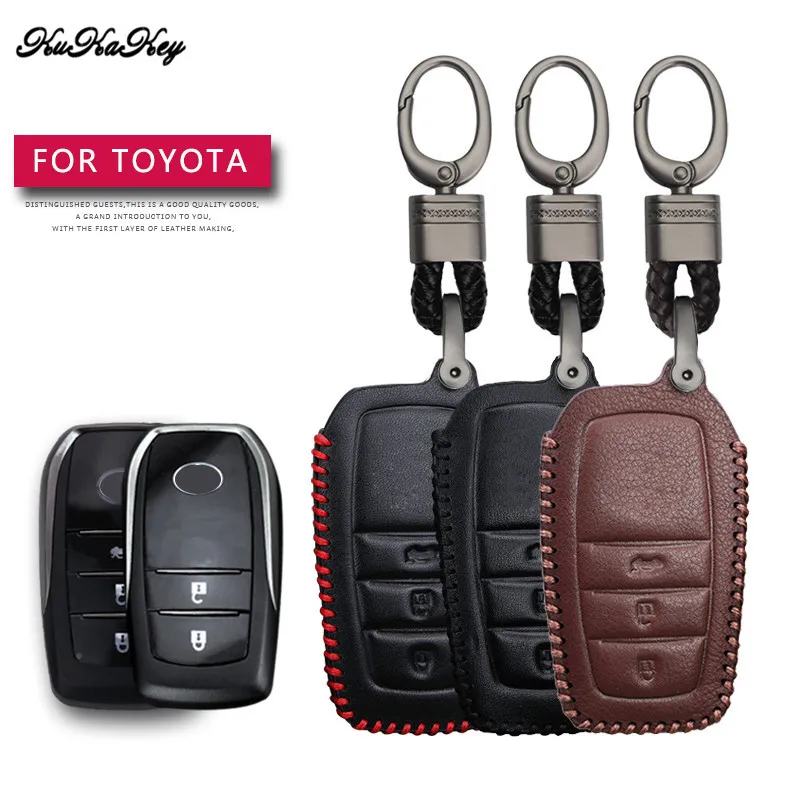 Leather Car Key Case Cover Protection Shell Skin For Toyota Hilux Fortuner Land Cruiser Camry Keyring Keychain | Автомобили и