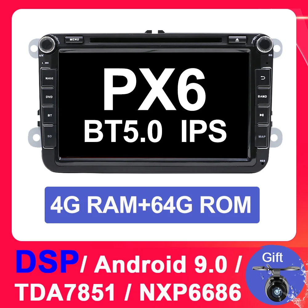 4G 64G PX6 DSP Eunavi 2 din Android 9 Octa Core 4 Гб 64 Гб автомобильный DVD для VW Passat CC Поло Гольф 5 6 Touran EOS T5 Sharan Jetta Tiguan gps радио DSP - Цвет: 4G 64G PX6 DSP
