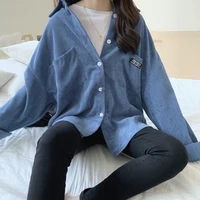2020 new autumn korean retro corduroy long sleeved jacket women loose lazy wind mid length shirt top woman shirts