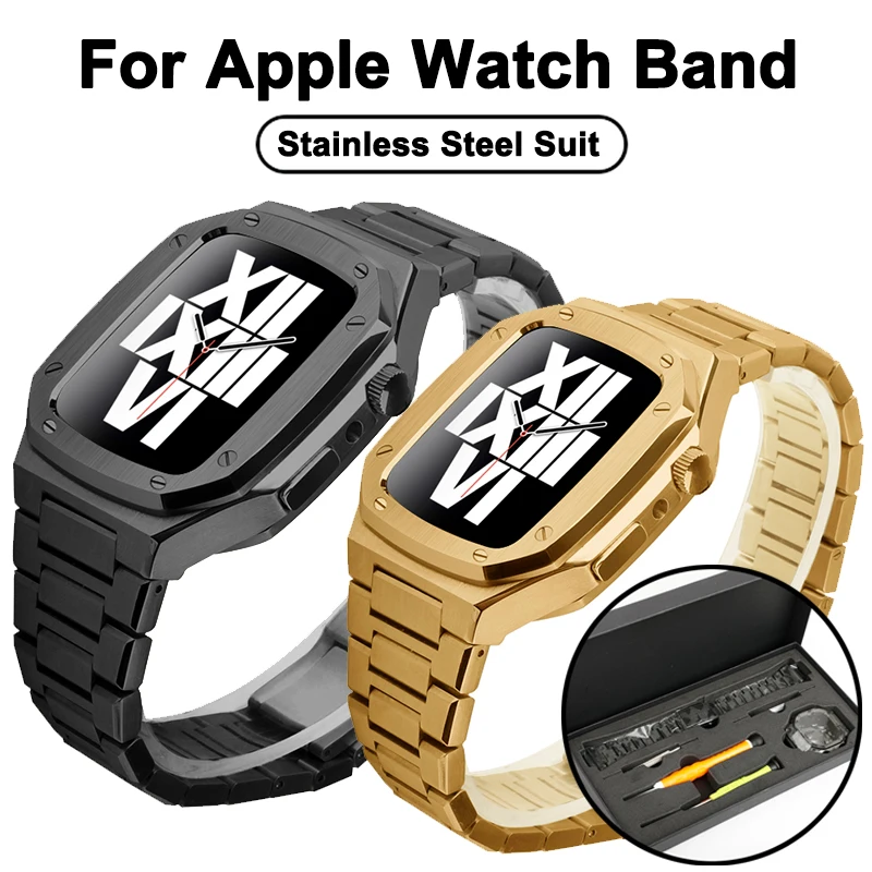 

45mm For iWatch Series 7 SE 6 5 Metal smart WatchBand Stainless steel set Watch Case with RepairTools bracelet sports Wristbands