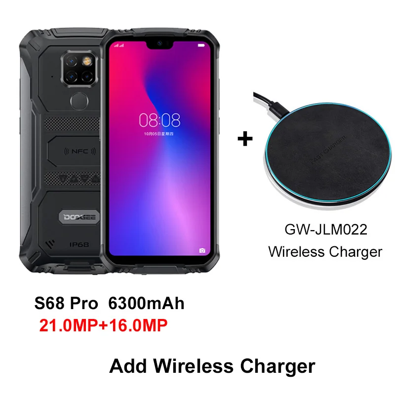 Add Wireless Charger IP68 Водонепроницаемый Doogee S68 Pro прочный телефон Helio P70 Восьмиядерный 6 ГБ 128 Гб Смартфон 21 Мп+ 8 Мп+ 8 Мп 5," 6300 мАч 12 В/2 а зарядка - Цвет: Add Wireless Charger