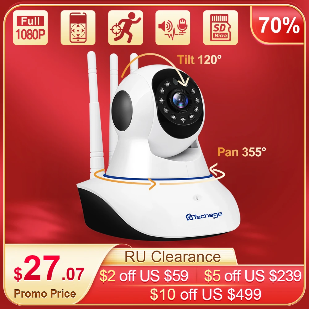 Techage 1080P Беспроводной IP Камера Видеоняни и радионяни купол в помещении 2 полосная