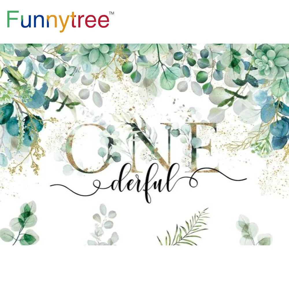 

Funnytree 1st Birthday Party Onederful Baby Shower Background 1 Year Leaves Gold Dots Decor for a Photo Photobooth Backdrop