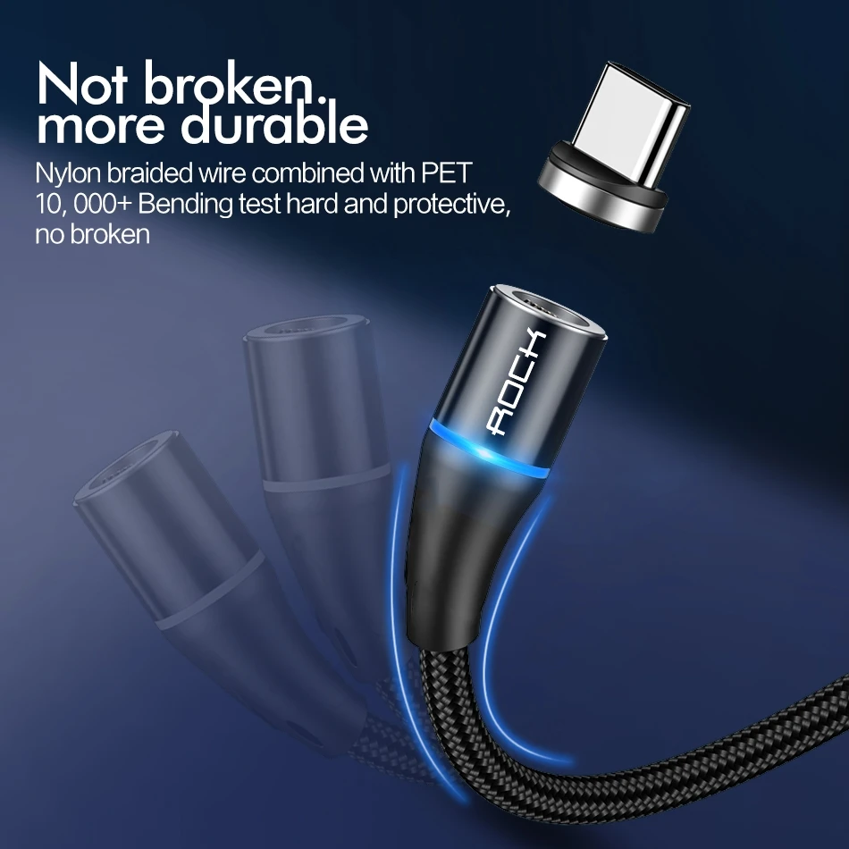 Магнитный кабель ROCK 2M 5A Micro usb type C для iPhone 7 XS samsung S8 Быстрая зарядка магнитные кабели для мобильных телефонов