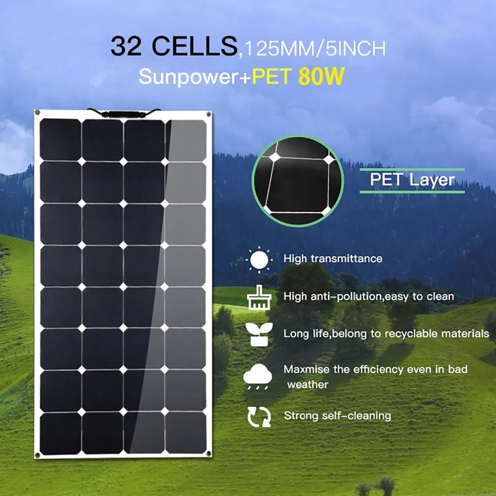 Высокая эффективность Самая низкая цена 80w mono sunpower солнечная панель Гибкая солнечная панель