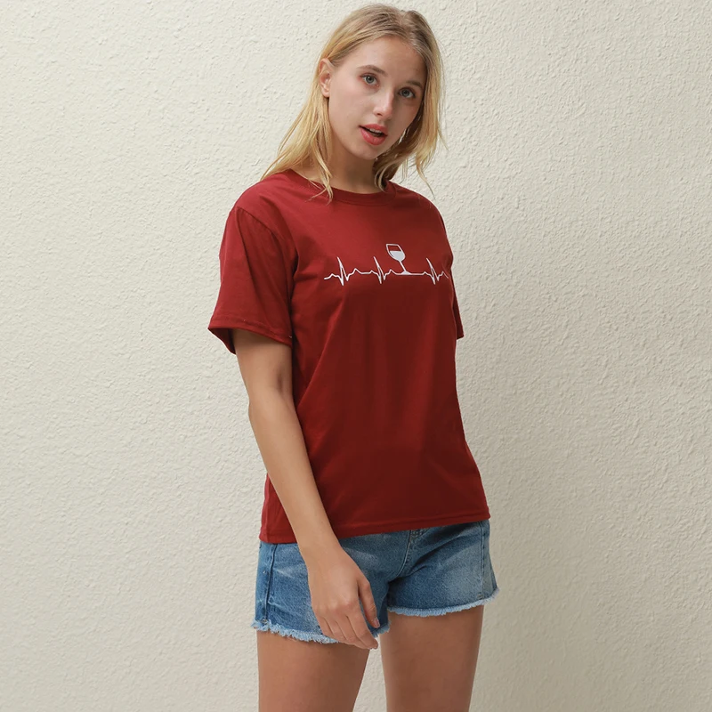 Женская хлопковая Футболка с принтом сердце вина Повседневная забавная футболка