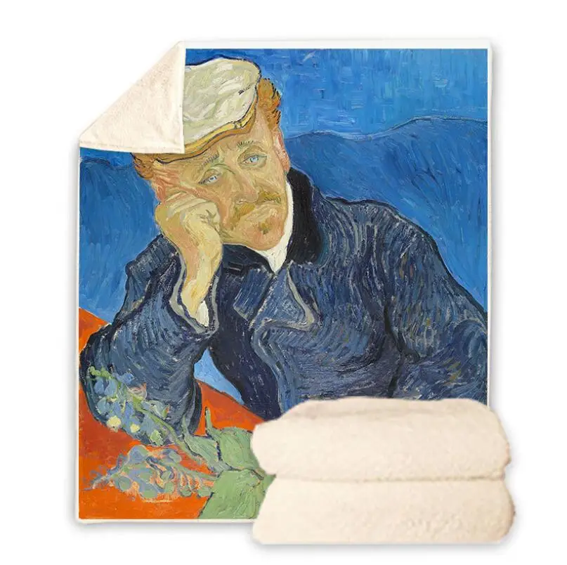 

Van Gogh Oil Painting 3D Printed Sherpa Blanket Couch Quilt Cover Travel Bedding Velvet Plush Throw Fleece Blanket Bedspread V17