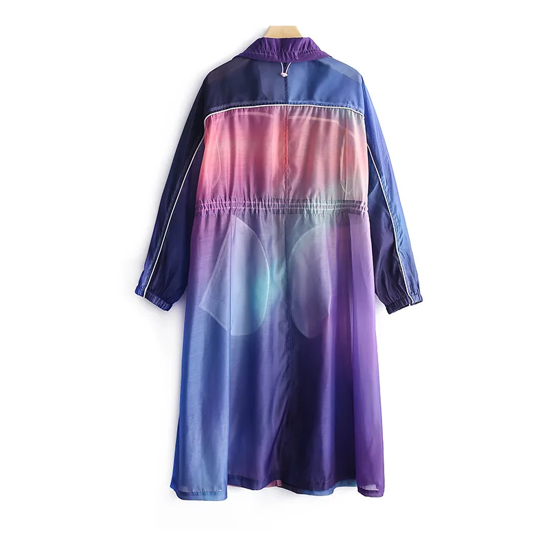 

Original Design 2020 Spring Summer Women Chiffon Jacket Casual Loose Turn Down Collar Long Print Perspective Sunscreen Coat