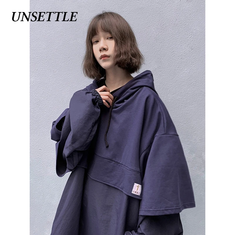UNSETTLE 2020SS Men/Women Harajuku Japanese Hooded Fake two Hoodie Casual WindbreakerCoats Hip Hop Streetwear Male tops | Мужская одежда
