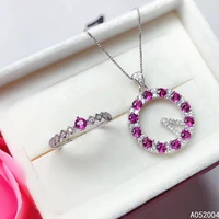 kjjeaxcmy fine jewelry 925 sterling silver inlaid natural gemstone garnet female ring pendant set luxury support detection