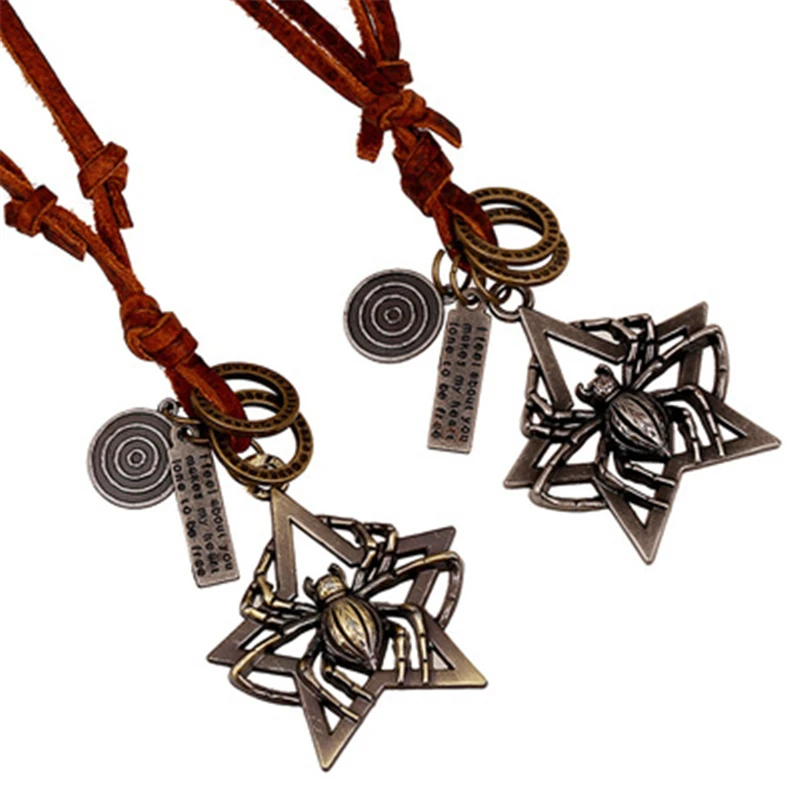 Новое модное винтажное ожерелье из натуральной кожи ручной работы с