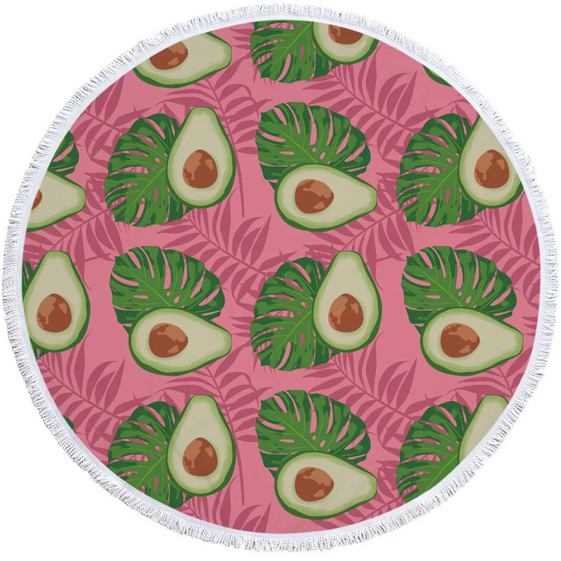 

Pink leaves Avocado round beach towel Quick-drying bathroom Air Travel love superfine fiber 150Cm A-003