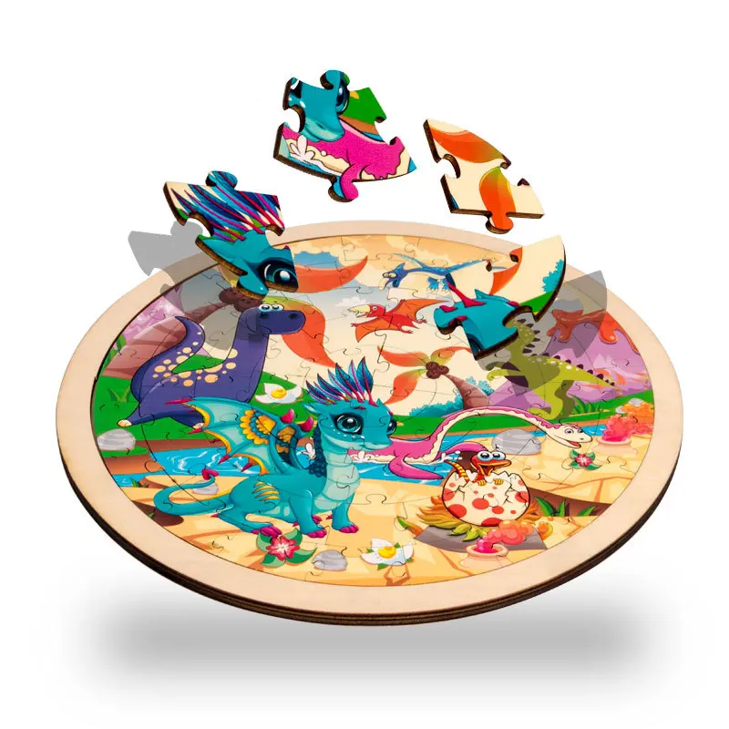 

Kids Wooden Puzzle Round Dinosaur Animal Traffic Puzzles Toy Baby Educational Toys for Children Boys