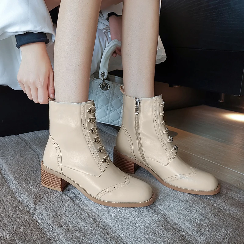 Женские ботильоны из коровьей кожи на высоком каблуке с квадратным носком и