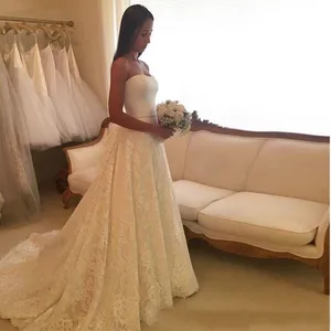 A-line Simple Wedding Dresses Bohemian Country Wedding Bridal Gowns Satin Top Tiered Lace Skirt Bow Belt Bridal Gowns