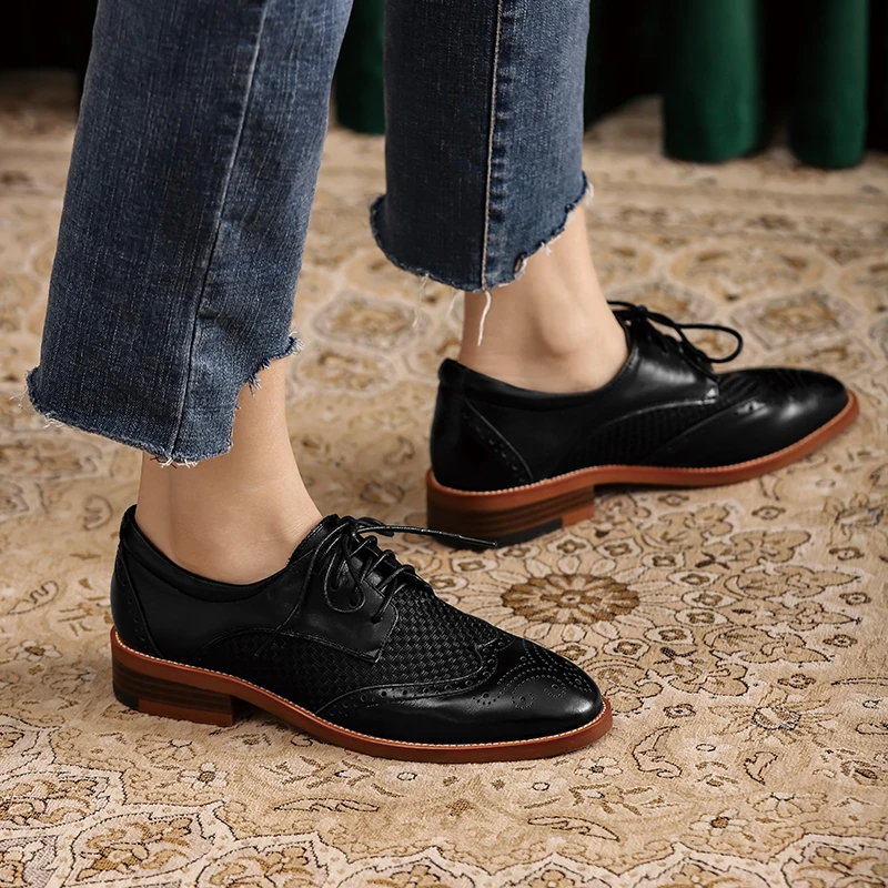 2021 Spring Women Platform Shoes Woman Genuine Leather Flats Lace Up Footwear Female Flat Oxford Shoes for Women Shoes for Women