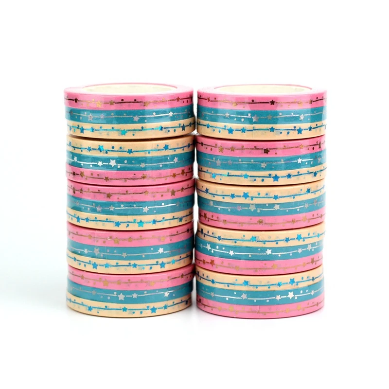 

Симпатичные 5 мм тонкие розовые синие фольгированные Васи-ленты со звездами набор «сделай сам» Скрапбукинг планировщик клейкие Маскировоч...