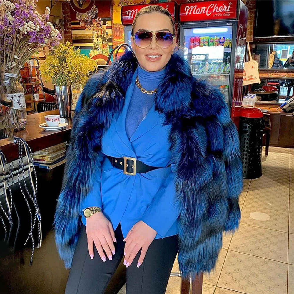 Fashion Women Real Silver Fox Fur Jacket Stand Collar Winter New Woman Whole Skin Genuine Silver Fox Fur Coats Natural Overcoats