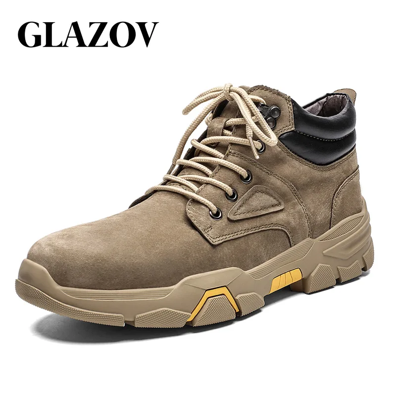 

GLAZOV Fishing Waterproof Boots Men's Outdoor Winter Boots Sports Round Head Frosted Breathable Warm Wear-resistant Men's Boots