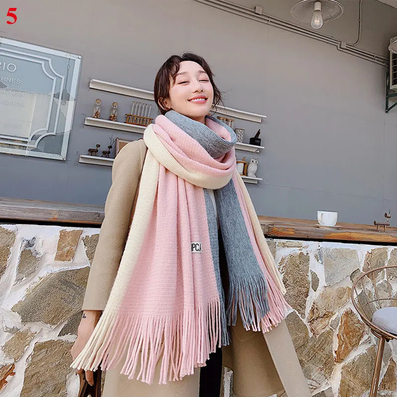 

Winter Cashmere Scarf Women Thick Warm Shawls Wraps Lady Solid Scarves Fashion Tassels Pashmina Blanket Quality 2021 New