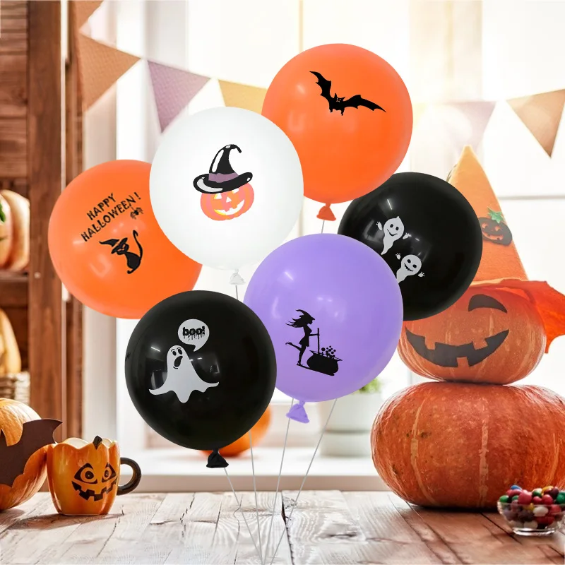 10 Pcs/lot 12 Inch Spider Web Bat Ghost Skull Pumpkin Printed Balloons for Halloween Decoration Haunter House Bar Party Supplies