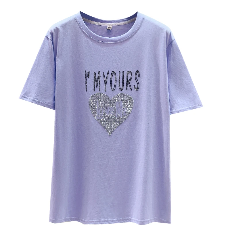 

Summer plus-size women's short sleeve T-shirt Top loose casual short Sleeve o neck letter Diamond Harajuku cotton T-shirt Tees
