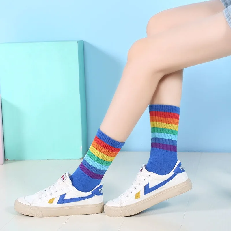 Носки женские хлопковые в радужную полоску модные теплые рождественские