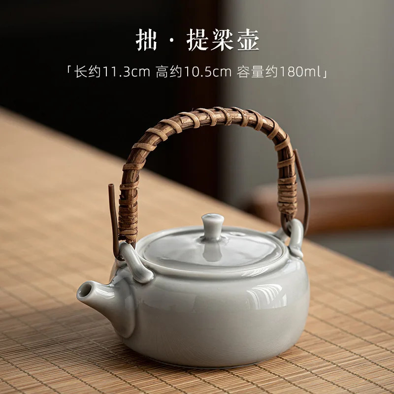 

Handle pot Japanese handmade ceramic Kung Fu teapot small single pot rattan handle household teapot
