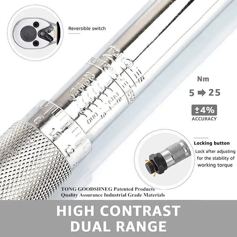 1/4 дюйма регулируемый динамометрический ключ с предустановленной настройкой 5-25