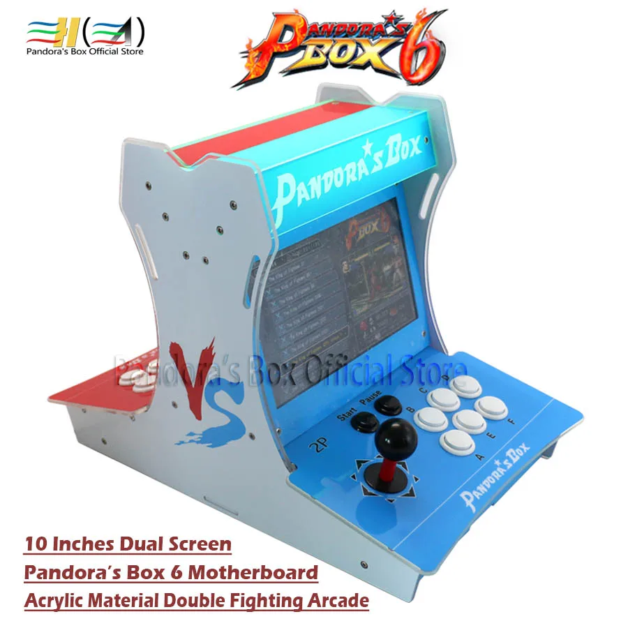 Pandora Box 6 пластиковый бартоп 2 игрока мини аркадная машина 10 дюймов двойной экран Двойная Боевая игровая консоль Аркада 3d игра