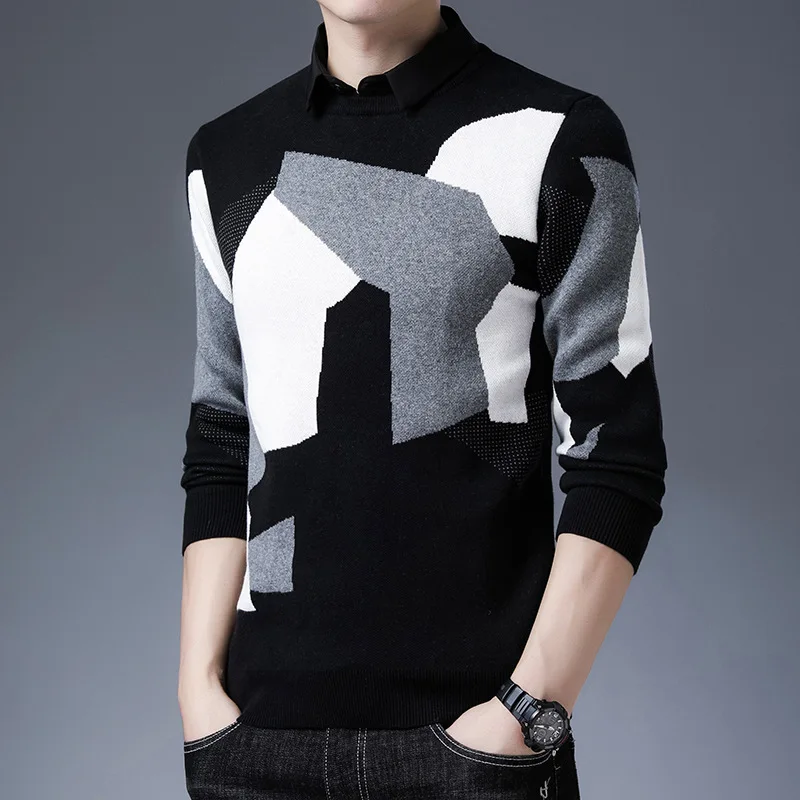 Collar Warm Clothes Winter Thick 2021 Shirt Brand Twinset Autumn Sweater Pullover Men Fashion Pattern Christmas Knitted Hombre