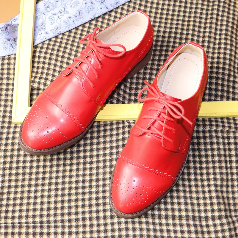 

Women's Flats Oxfords Genuine Leather Sneakers Ladies Brogues Vintage Spring Handmade Autumn Laces Casual Shoes For Woman