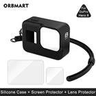 Силиконовый чехол для GoPro Hero 8, черное закаленное стекло, Защитная пленка для объектива, корпус, аксессуары для Go Pro 8