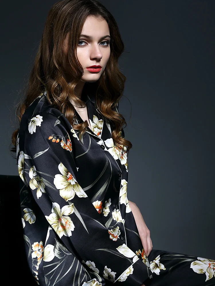 mulberry silk pajamas for women Spring and autumn female  silk home service summer two-piece pajamas suit