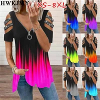 womens clothing tees female big large off shoulder summer zipper boho sexy casual tops femme hole out ladies t shirts