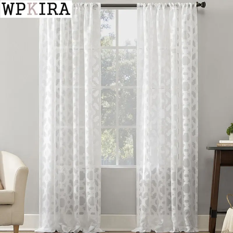 

Modern Jacquard Geometric White Curtain for Living Room Sheer Drape Kitchen Voile Partition Bay Window Blinds S038#E