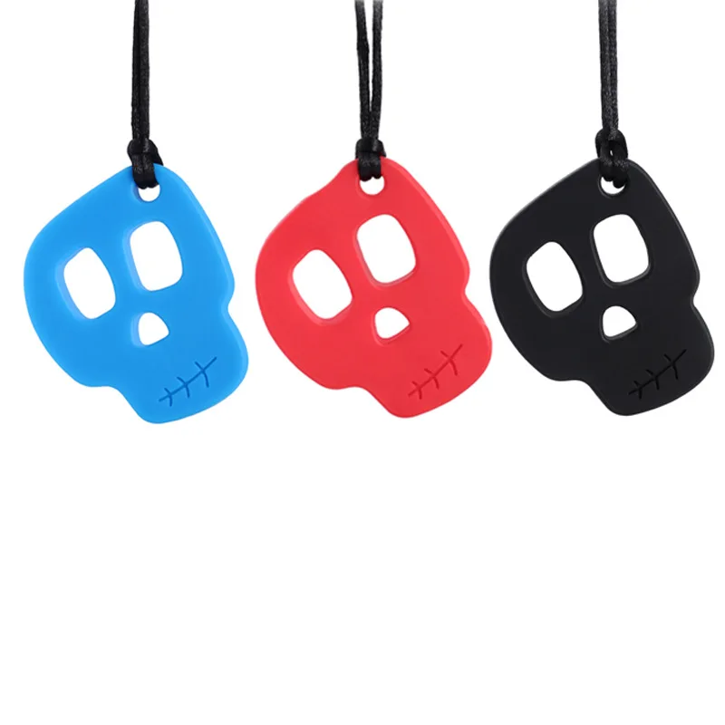 

Children's Silicone Teether Autism Baby Silicone Skull Teether Sensory Chew Pendant Necklace Teething Molar Toy