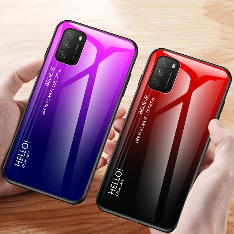 Чехол для POCO M3 из закаленного стекла градиентного цвета Xiaomi X3 NFC ударопрочный