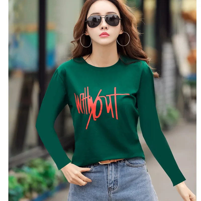 Женские футболки 2019 Весна Осень Новые Девушки Печатный верхний тройник Женская