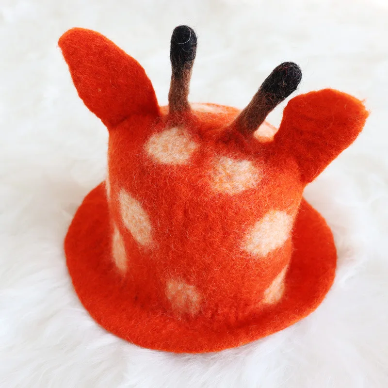 Baby Wool Felt Hat Adorable Handmade Animal Hats Infant Photography Novelty Caps Newborn Photo Props Trilby Giraffee Fox | Детская