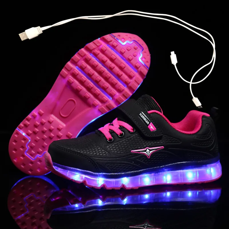 

2020 Hot Fashion Brand Girls Boys flash lamp Shoes For Children LED Light Sneakers USB rechargeable casual sport glowing shoes