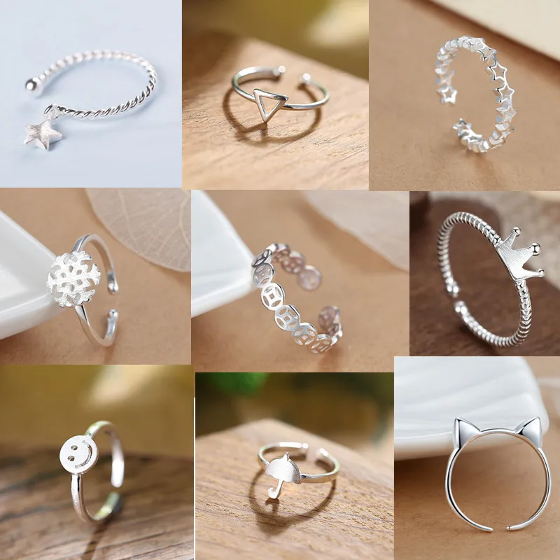 

925 Sterling Silver Triangle Leaf Crown Cat Rings For Women Girls Wedding Finger Ring Handmade Fashion Jewelry jz548