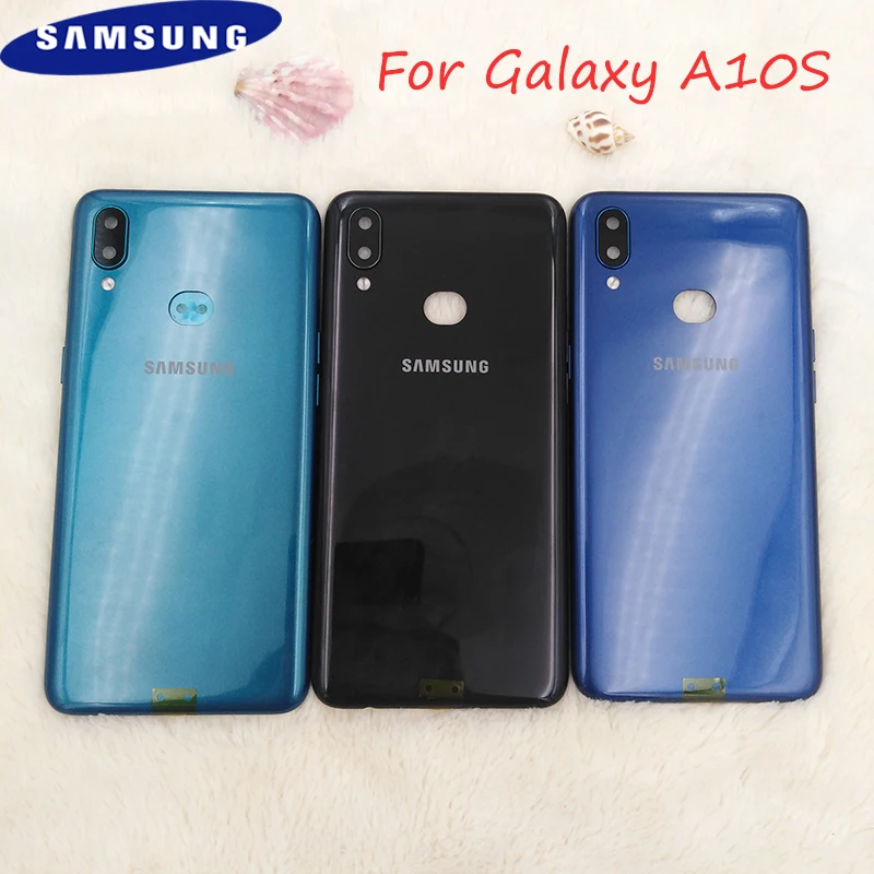 

Пластиковая Задняя Крышка батарейного отсека Samsung Galaxy A10S, задняя крышка корпуса, запасные части для ремонта с боковой кнопкой и объективом к...