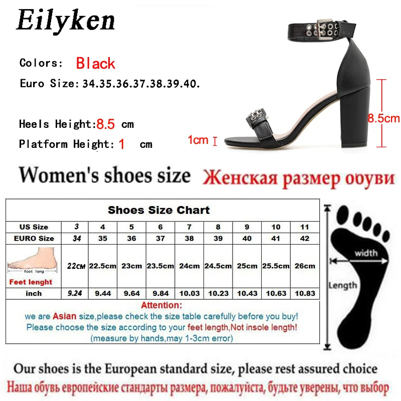 EilyKen/Новинка года; модные босоножки; женские босоножки с ремешком на щиколотке и пряжкой; Босоножки с открытым носком на высоком квадратном каблуке; модельные туфли-лодочки; Цвет Черный