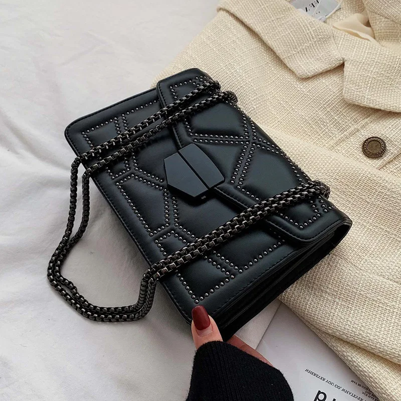 

Rivet Chain Brand Designer PU Leather Crossbody Bags For Women 2021 Simple Fashion Shoulder Bag Lady Luxury Small Handbags