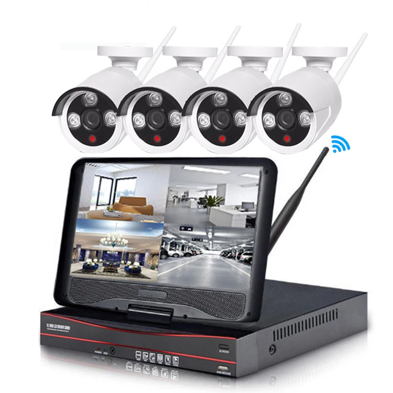 Комплект уличных IP камер видеонаблюдения 10 дюймов 4 канала NVR 2 МП 1080P|Система